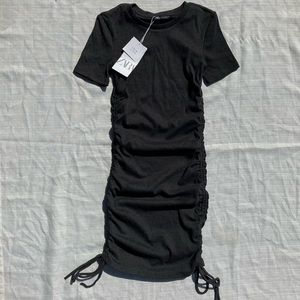 Zara Anthracite Gray Ruched Ribbed Dress